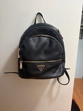 Guess Black Mini Backpack with Gold Accents